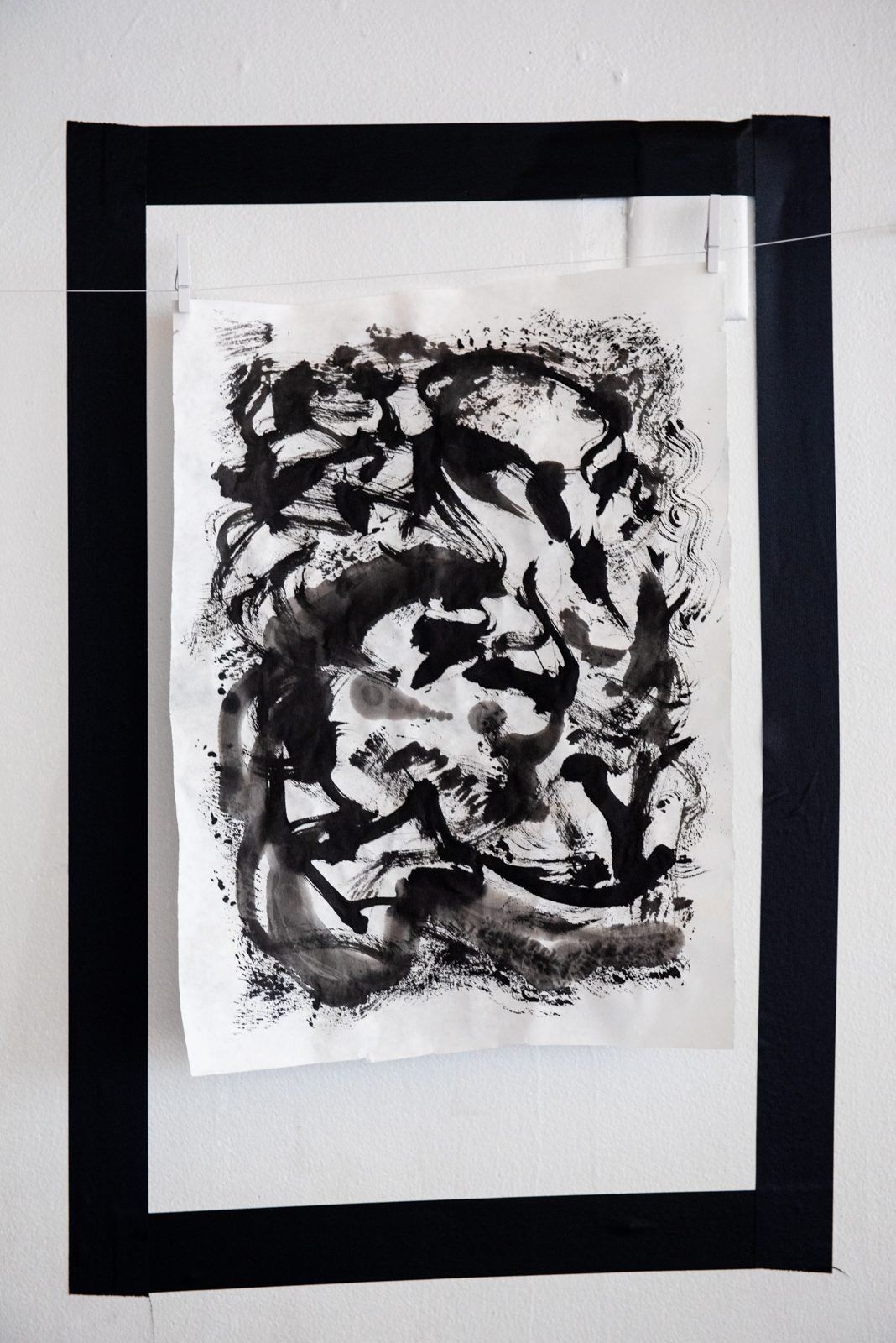 A framed sumi ink painting, Carbon Connection series