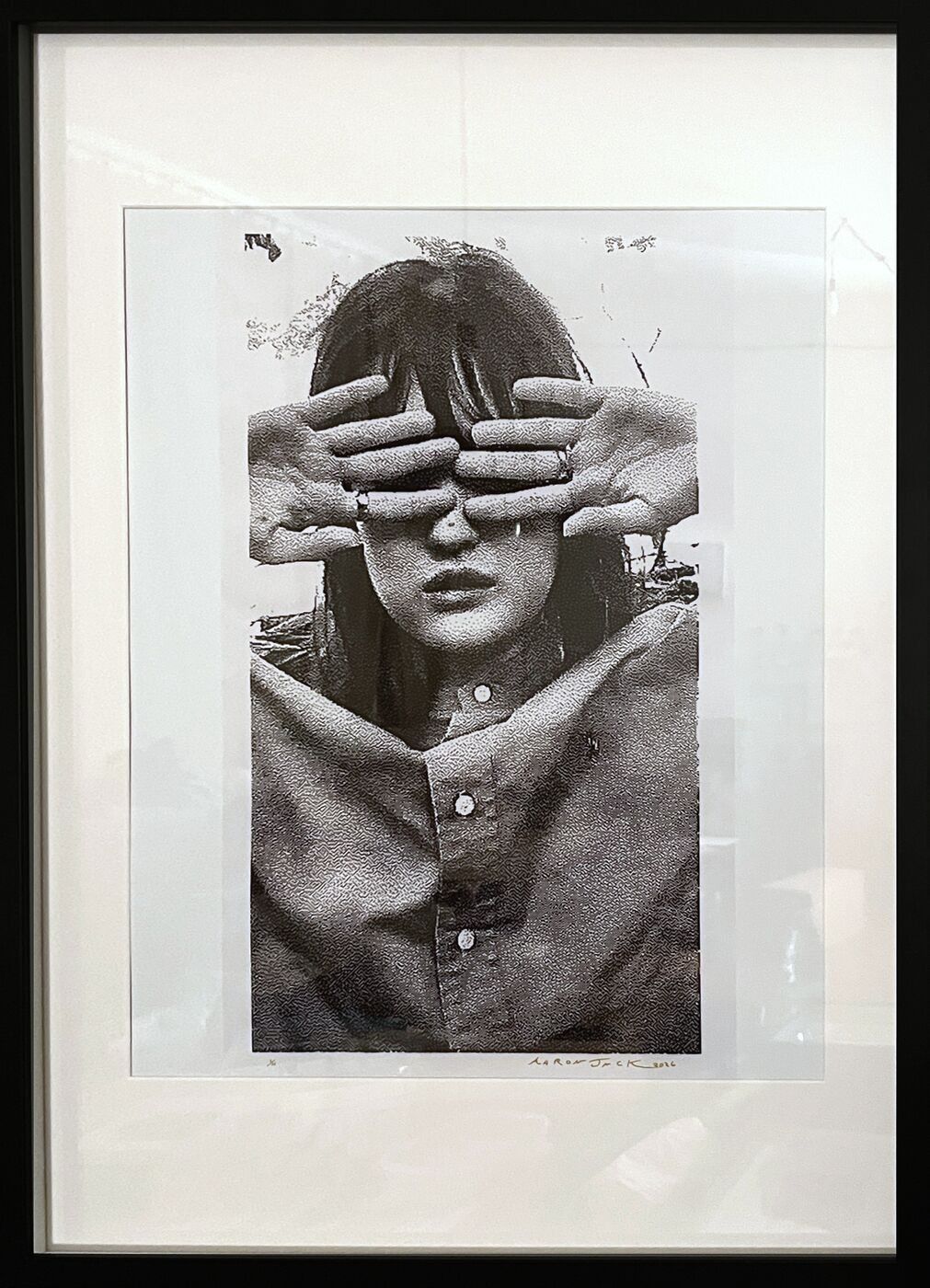 Framed print: hands over the eyes