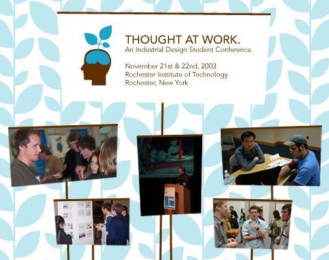 The original 2003 Thought at Work graphic with photos of the first conference