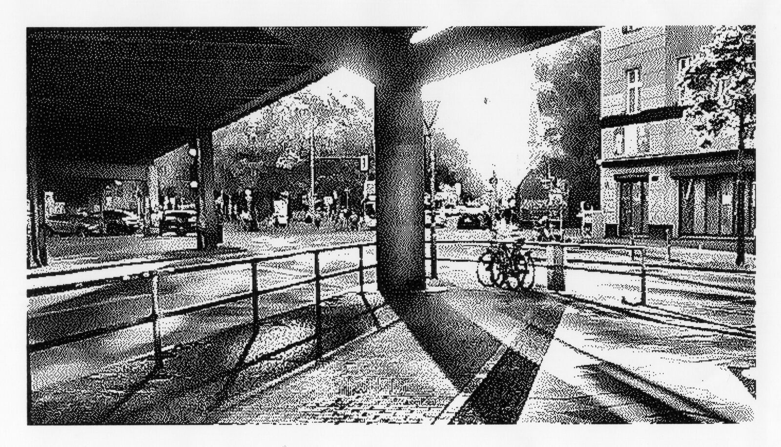 Thermal print: a street under the railway