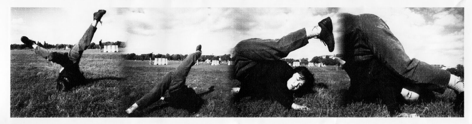 Thermal print: dancers across a field, panoramic