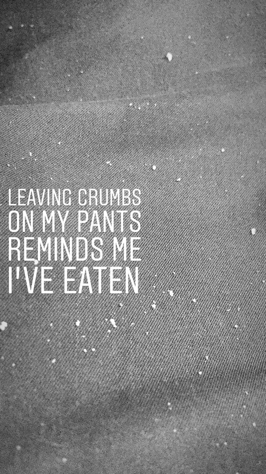 Visual poem: Leaving crumbs on my pants reminds me I've eaten
