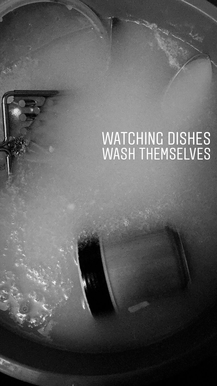Visual poem: Watching dishes wash themselves